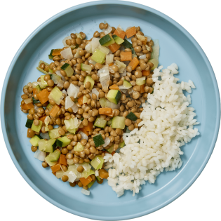 Lentejas con verduras y arroz